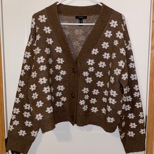 Forever21 Brown Floral Sweater Cardigan